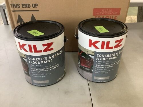 Lot of (2) KILZ 1-Part Epoxy Acrylic Concrete and Garage Floor Paint, Interior/Exterior, Satin, Slate Gray, 1 Gallon - Lot 430