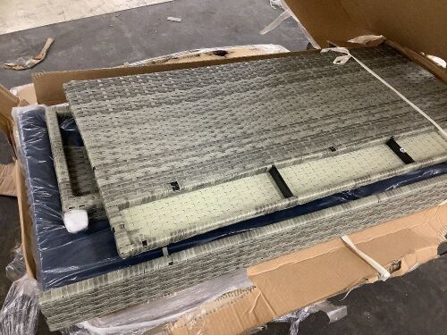 Woven Wicker Hanging Porch Swing Bench w/ Mounting Chains, Seat Cushion - Damaged Wicker  - Lot 379