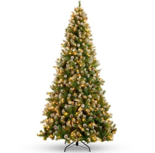 Pre-Lit Pre-Decorated Christmas Tree w/ Flocked Tips, Pine Cones 9ft - Lot 80