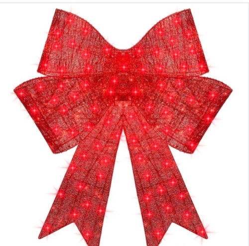 Pre-Lit Large Christmas Bow Decoration, Holiday Decor w/ 8 Functions - 48in  - Lot 81
