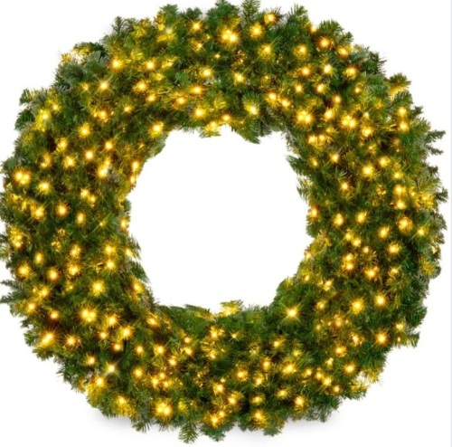 Pre-Lit Artificial Fir Christmas Wreath w/ LED Lights, Plug-In, PVC Tips 48in - Lot 86