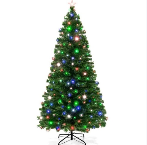 Pre-Lit Fiber Optic Pine Christmas Tree w/ Multicolor & LED Lights 6ft - Lot 87