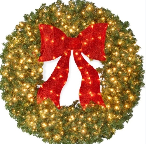 Pre-Lit Artificial Fir Christmas Wreath w/ Red Bow, LED Lights 48in - Lot 91