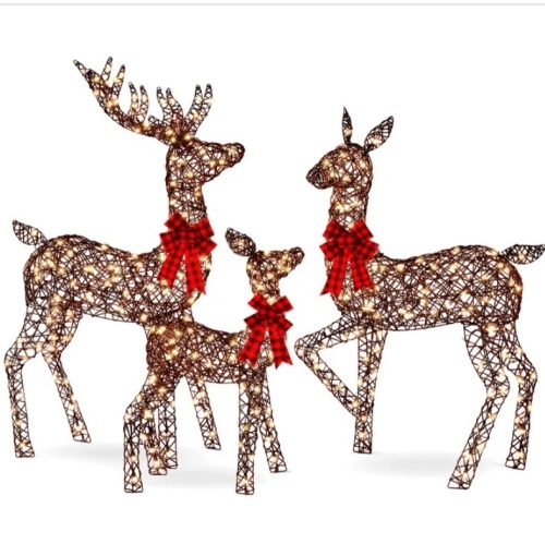 3-Piece Lighted Rattan Deer Family Outdoor Decor Set w/ 360 Lights - Lot 92