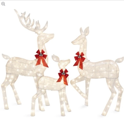 3-Piece Lighted Christmas Deer Set Outdoor Decor with LED Lights - Lot 95