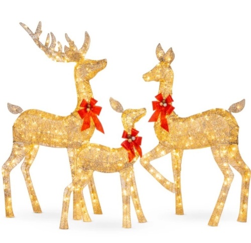 3-Piece Lighted Christmas Deer Set Outdoor Decor with LED Lights - Lot 98