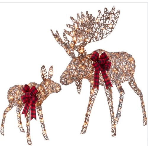 2-Piece Moose Family Lighted Outdoor Christmas Decoration Set w/ 170 Lights - Lot 107