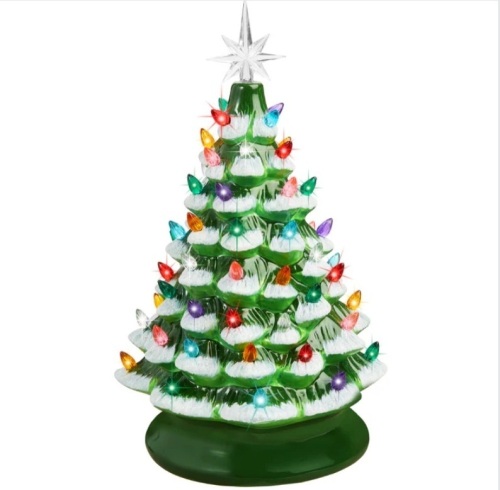 Pre-Lit Ceramic Tabletop Christmas Tree with Lights- 15in - Lot 115