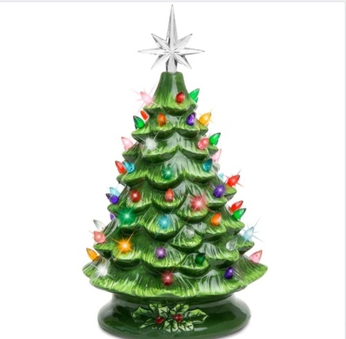Pre-Lit Ceramic Tabletop Christmas Tree with Lights- 15in - Lot 116