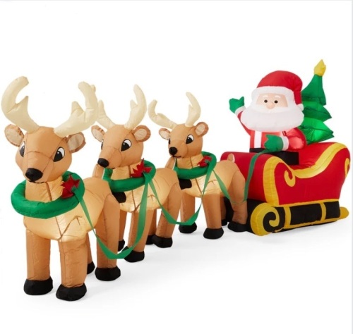 Lighted Inflatable Santa Claus & Reindeer Christmas Decoration - 9ft - Lot 118