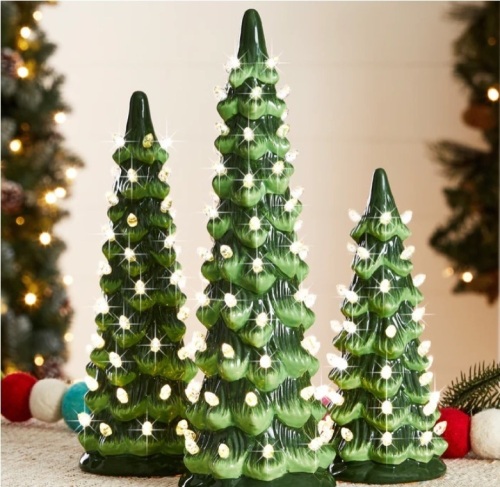 Set of 3 Pre-Lit Ceramic Tabletop Christmas Trees - Lot 147