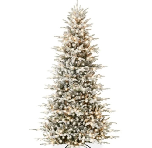 Pre-Lit Flocked Artificial Aspen Noble Fir Christmas Tree w/ Metal Stand 6ft - Lot 155