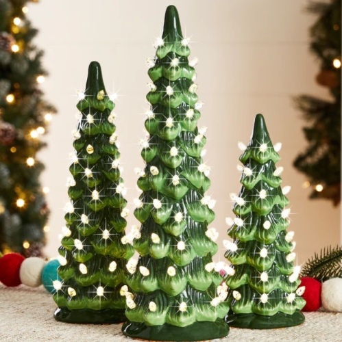Set of 3 Pre-Lit Ceramic Tabletop Christmas Trees - Lot 177