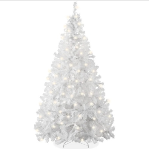 Pre-Lit Hinged Artificial White Pine Christmas Tree w/ Lights, Metal Stand 7.5ft - Lot 178
