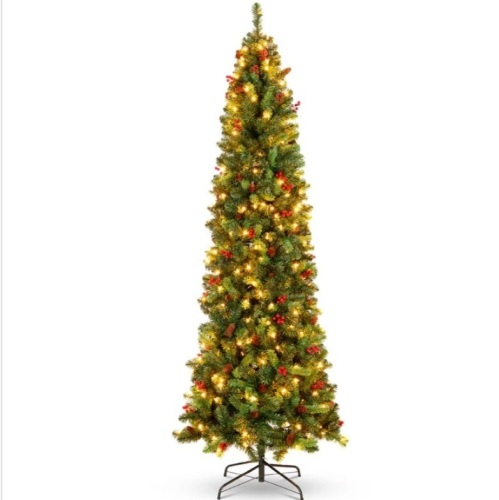 Pre-Lit Spruce Pencil Christmas Tree w/ Berries, Pine Cones 6ft - Lot 181