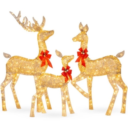 3-Piece Lighted Christmas Deer Set Outdoor Decor with LED Lights - Lot 184