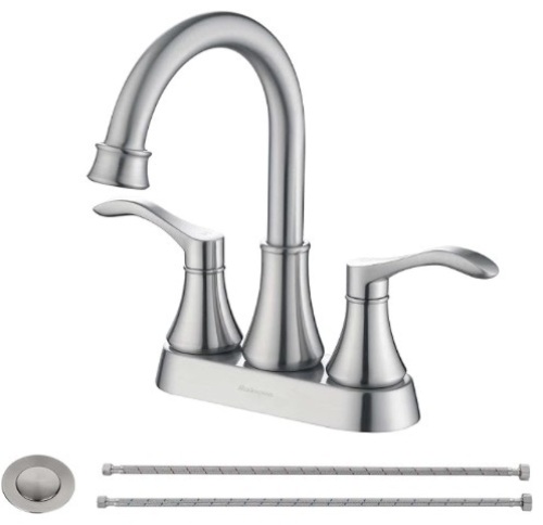 4 Inch Bathroom Sink Faucet Centerset with Lift Rod Drain Stopper and Supply Hoses, 2 Handle Bathroom Faucet, Matte Black Bathroom Faucet, RV Bathroom Faucet 2 Holes - Lot 202