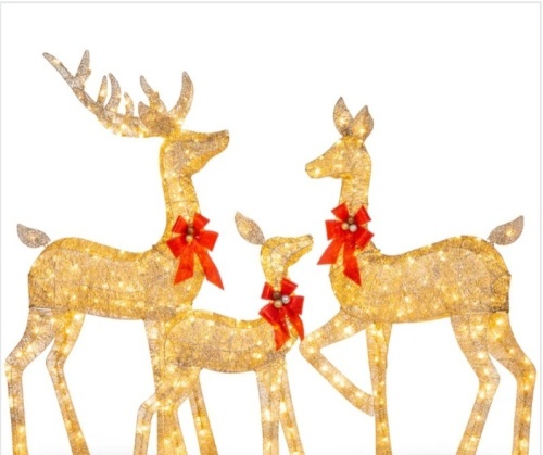 3-Piece Lighted Christmas Deer Set Outdoor Decor with LED Lights - Lot 215