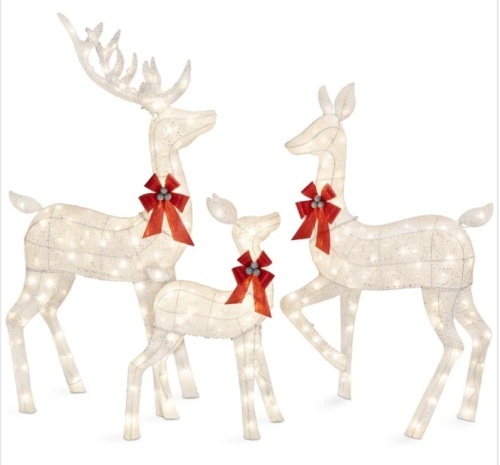 3-Piece Lighted Christmas Deer Set Outdoor Decor with LED Lights - Lot 216