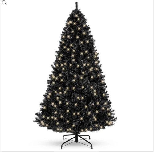 Pre-Lit Artificial Black Christmas Tree w/ Incandescent Lights, Metal Stand 4.5 ft - Lot 218
