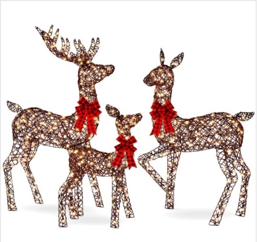 3-Piece Lighted Rattan Deer Family Outdoor Decor Set w/ 360 Lights - Lot 220