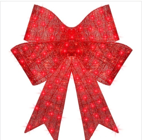 Pre-Lit Large Christmas Bow Decoration, Holiday Decor w/ 8 Functions - 48in - Lot 225