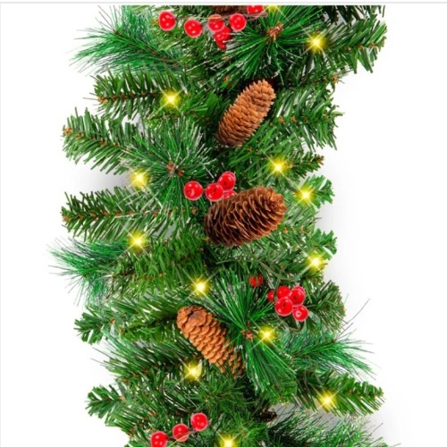 Pre-Lit Pre-Decorated Garland w/ PVC Branch Tips, 50 Lights - 9ft - Lot 237