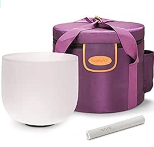 TOPFUND F Note Crystal Singing Bowl Heart Chakra 8 Inch with Heavy Duty Carrying Case and Premium Suede Striker - Lot 249