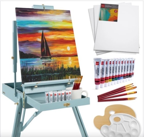 Portable Wooden French Easel w/ 32pc Beginners Kit - Lot 117a