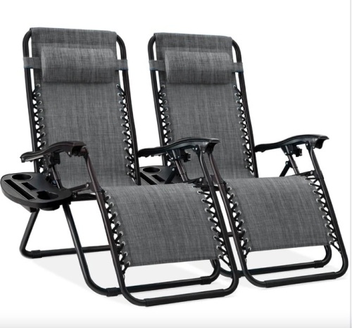 Set of 2 Adjustable Zero Gravity Patio Chair Recliners w/ Cup Holders - Lot 159a