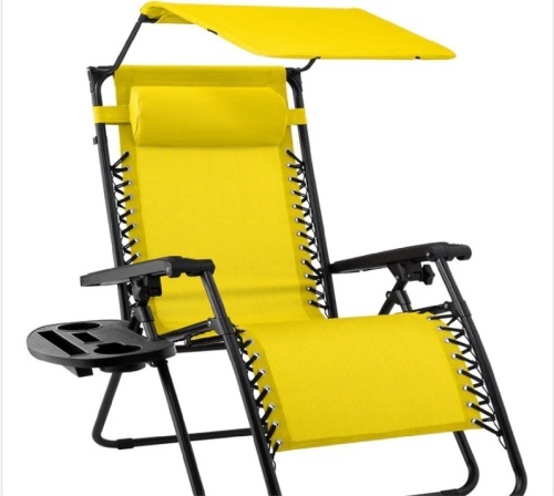 Folding Zero Gravity Recliner Patio Lounge Chair w/ Canopy, Side Tray - Lot 225a