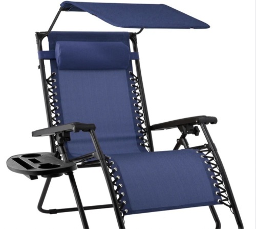 Folding Zero Gravity Recliner Patio Lounge Chair w/ Canopy, Side Tray - Lot 251