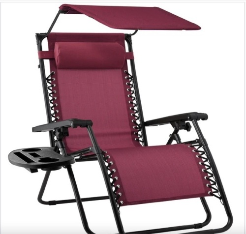 Folding Zero Gravity Recliner Patio Lounge Chair w/ Canopy, Side Tray - Lot 255