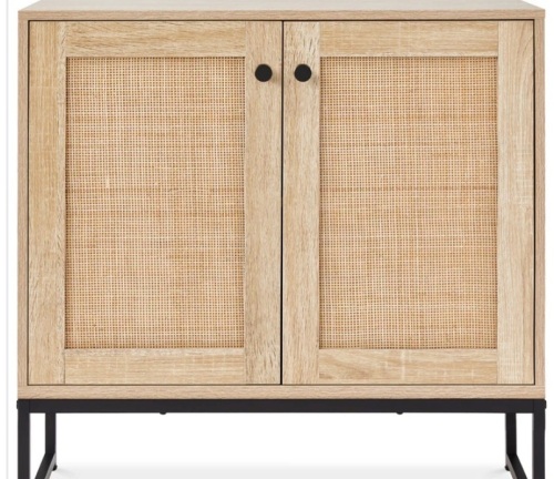 2-Door Rattan Storage Cabinet Accent Furniture for Living Room w/ Foot Pads - Lot 160a