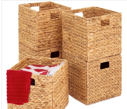 Set of 5 Collapsible Hyacinth Storage Baskets w/ Inserts - 13x13in - Lot 162a