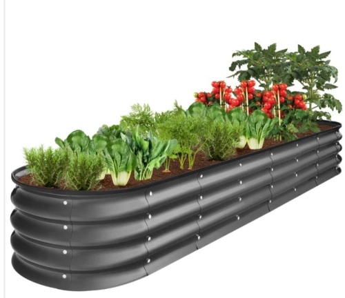 Outdoor Metal Raised Oval Garden Bed for Vegetables, Flowers - 8x2x1ft - Lot 163a