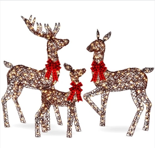 3-Piece Lighted Rattan Deer Family Outdoor Decor Set w/ 360 Lights - Lot 254