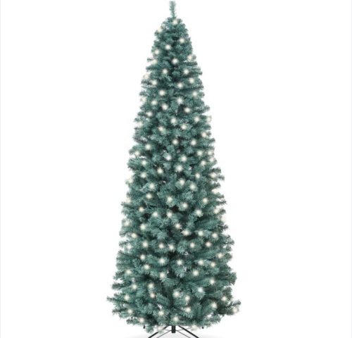 Pre-Lit Blue Spruce Pencil Christmas Tree w/ Metal Base, Incandescent Lights 7.5ft - Lot 262