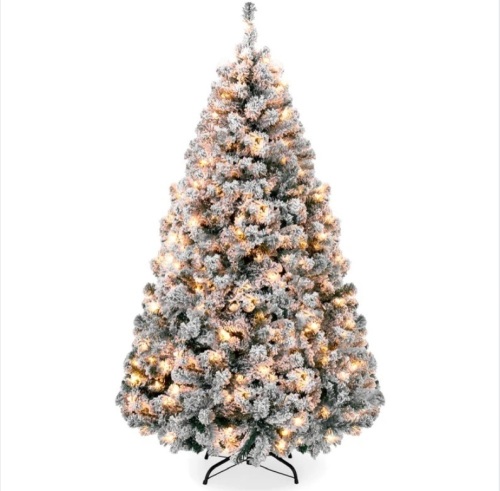 Pre-Lit Snow Flocked Artificial Pine Christmas Tree w/ Warm White Lights 6ft - Lot 268