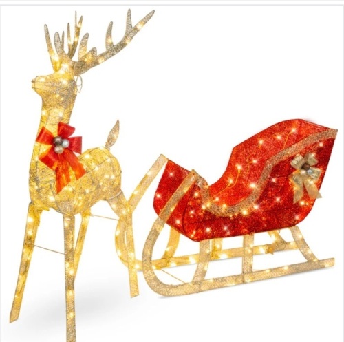 Lighted Christmas Reindeer & Sleigh Outdoor Decor Set w/ LED Lights - Lot 275