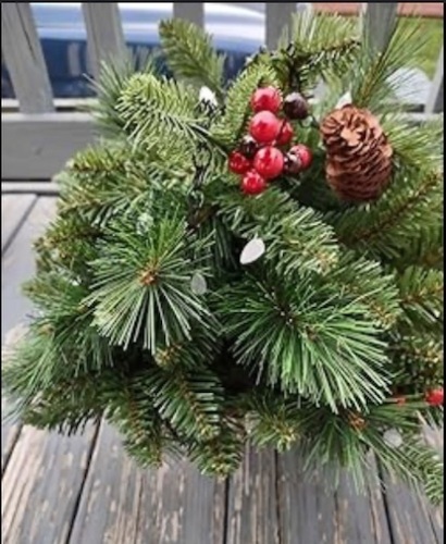 Assilyraft 18 Inches Pre-lit Artificial Christmas Hanging Basket with Red Berries, Pine Cones, 40 C3 Dual-Color MultiFunctional Battery Operated LED Lights with Timer  - Lot 277