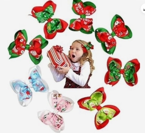 Lot of 72 gift boxes Ayesha Christmas Hair Bows, Hair Clips 4'' Box of 8 New - Lot 288