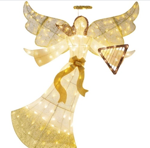 Lighted Outdoor Angel Christmas Decoration w/ 140 Lights, Harp, Stakes - 5ft - Lot 289