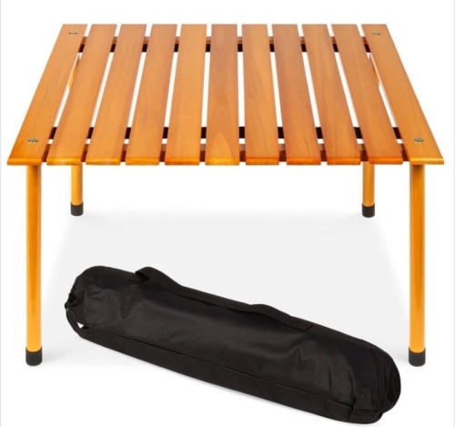 Foldable Indoor Outdoor Wooden Table w/ Carrying Case - 28x28in - Lot 292