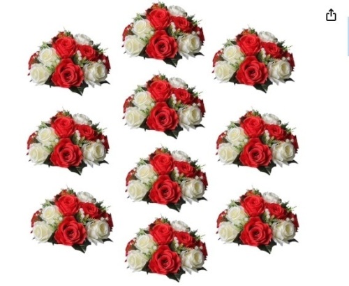 Sziqiqi Pack of 10 Fake Flower, Silk Rose Flowers, Suit for Wedding/Party Centerpiece Road Lead Flower Rack Decorations, 10 Pieces - Lot 298