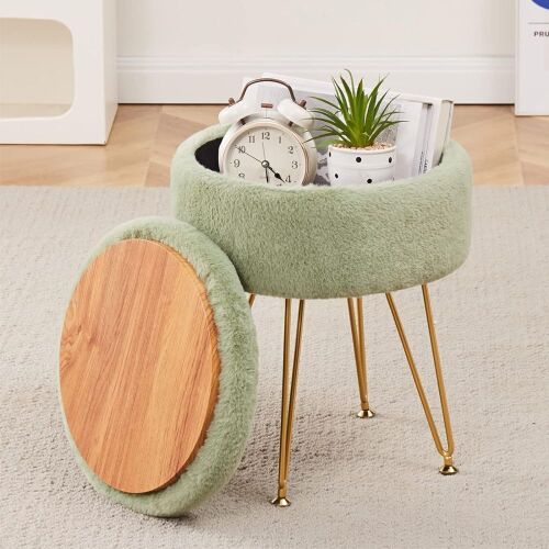 Round Faux Fur Footstool with Storage Space - Lot 144