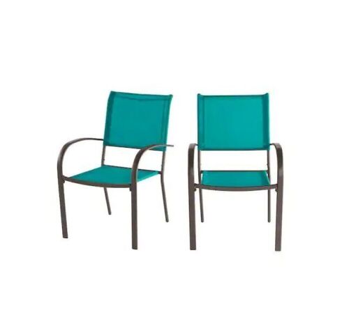 StyleWell Stationary Steel Split Back Sling Outdoor Patio Dining Chair in Emerald Coast Green, Set of 2  - Lot 239