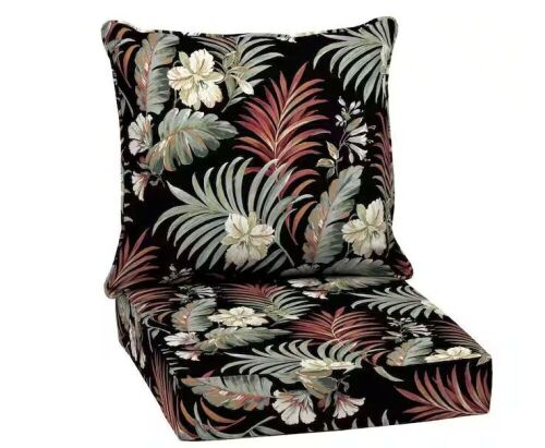 Lot of (3) Arden Selections 24 in. x 24 in. 2-Piece Deep Seating Outdoor Lounge Chair Cushion in Simone Black Tropical  - Lot 249