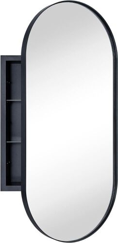 Matte Black Oval Recessed Bathroom Medicine Cabinet with Mirror 16" x 33"  - Lot 341