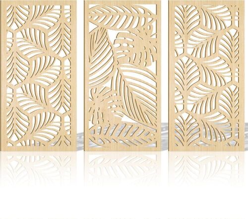 Boho Tropical Leaf Wooden Hollow Wall Art Decor, 3 pc  - Lot 347